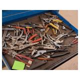 Lot of (1 Drawer) Hand Tools - Pliers, Vise Grips, Adjustable Wrenches, Snips