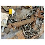 Lot of (1 Bucket) Misc. Car Parts - Trailer Adapter, 38" Chain, Exhaust Clamp