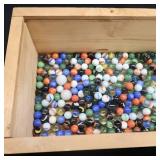 MARBLES~HUGE LOT IN WOODEN BOX
