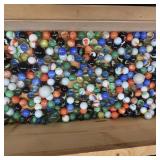 MARBLES~HUGE LOT IN WOODEN BOX