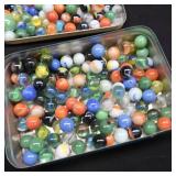 UNIQUE YELLOW AND BLUE TIN WITH MARBLES