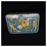 UNIQUE YELLOW AND BLUE TIN WITH MARBLES