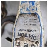 JET LEVER HOIST 3/4 TON WITH CHAIN AND HOOKS