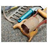 Lot of  Assorted Garden/Pruning Hand Tools - Husky Tree Saw, Tree Saw, Hand Saw, Bulb Planter, Small Hand Shovel, Steel Rake Head