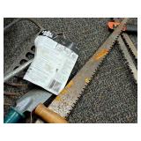 Lot of  Assorted Garden/Pruning Hand Tools - Husky Tree Saw, Tree Saw, Hand Saw, Bulb Planter, Small Hand Shovel, Steel Rake Head