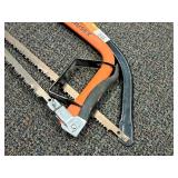 Lot of  Assorted Garden/Pruning Hand Tools - Husky Tree Saw, Tree Saw, Hand Saw, Bulb Planter, Small Hand Shovel, Steel Rake Head