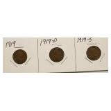 1919, 1919 - D, 1919 - S Wheat Back Pennies