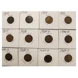 15 Semi Key Dates Wheat Back Pennies 1910 - 1933
