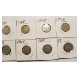 10 Liberty Head V- back Nickels 1899 - 1911