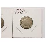 1912 and 1912-D Liberty Head V - Back Nickels