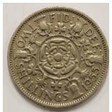 1955 Great Britain Two Shillings Queen Elizabeth Second