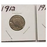 Nice 1912 & 1912 - D Liberty Head V - Back Nickels