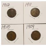 1909, 1910, 1911, & 1912 Wheat Back Pennies