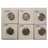 6 Buffalo Nickels