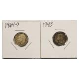 1943 Mercury & 1964 - D Roosevelt Silver Dime