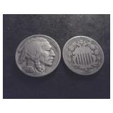1867 Shield Nickel & 1938 D Buffalo