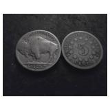 1867 Shield Nickel & 1938 D Buffalo