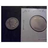 1917 S Mercury Dime & Blank Strike Quarter