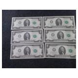 6- Sequential, Uncirculated $2 Bill...