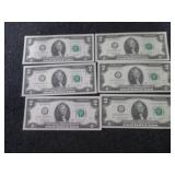 6- Sequential, Uncirculated $2 Bill...
