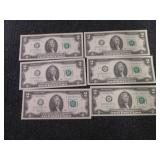 6- Sequential, Uncirculated $2 Bill...