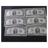 6- Sequential, Uncirculated $2 Bill...