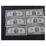6- Sequential, Uncirculated $2 Bill...