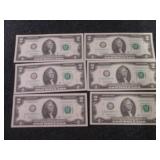 6- Sequential, Uncirculated $2 Bill...
