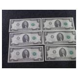 6- Sequential, Uncirculated $2 Bill...