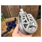 2 Vintage Restored Cast Iron Pulleys/Hook