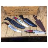 3 Larger Hunting Knives - Sheaths