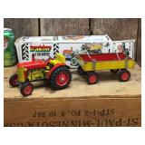 Tin Zetor Tractor and Trailer Wind-Up Toy with Box