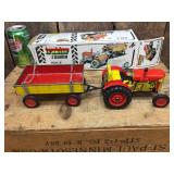 Tin Zetor Tractor and Trailer Wind-Up Toy with Box