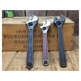3 Diamond Tool & Horseshoe Adjustable Wrenches 10" - 12" - Nice!