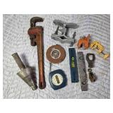 Misc. Tools Pipe Wrench, Tape Measures, levels, Clamps