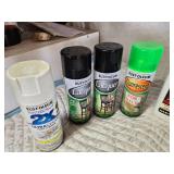 Tote of Misc. Fluids: Spray Paint, Lubricant, Cleaner and More