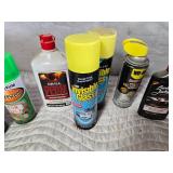 Tote of Misc. Fluids: Spray Paint, Lubricant, Cleaner and More