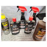 Tote of Misc. Fluids: Spray Paint, Lubricant, Cleaner and More