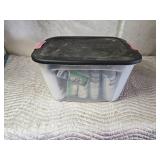 Tote of Misc. Fluids: Spray Paint, Lubricant, Cleaner and More