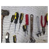 Misc. Lot of Tools: Screwdrivers, Hammer, Adjustable Wrenches, Small Pipe Wrench and More
