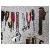 Misc. Lot of Tools: Screwdrivers, Hammer, Adjustable Wrenches, Small Pipe Wrench and More