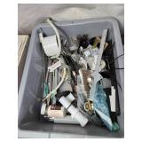 2 Plastic Bins full of Plumbing, Fasteners, Drawer Pulls and Other - Bins have cracks in bottom