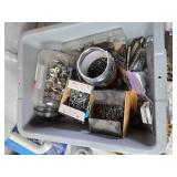 2 Plastic Bins full of Plumbing, Fasteners, Drawer Pulls and Other - Bins have cracks in bottom