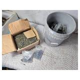 Pail of Joyce Hangers, Nearly Full Box of Screws