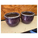 Lot of 2 Matching 15" Flower Pots - 1 is cracked down the side