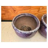 Lot of 2 Matching 15" Flower Pots - 1 is cracked down the side