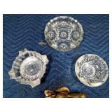 Cast iron squirrel nutcracker and 3 crystal ashtrays