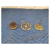 3 vintage metal flower frogs