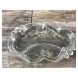 Vintage Art Deco Silver Overlay clear glass flower pattern divided dish