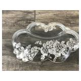 Vintage Art Deco Silver Overlay clear glass flower pattern divided dish